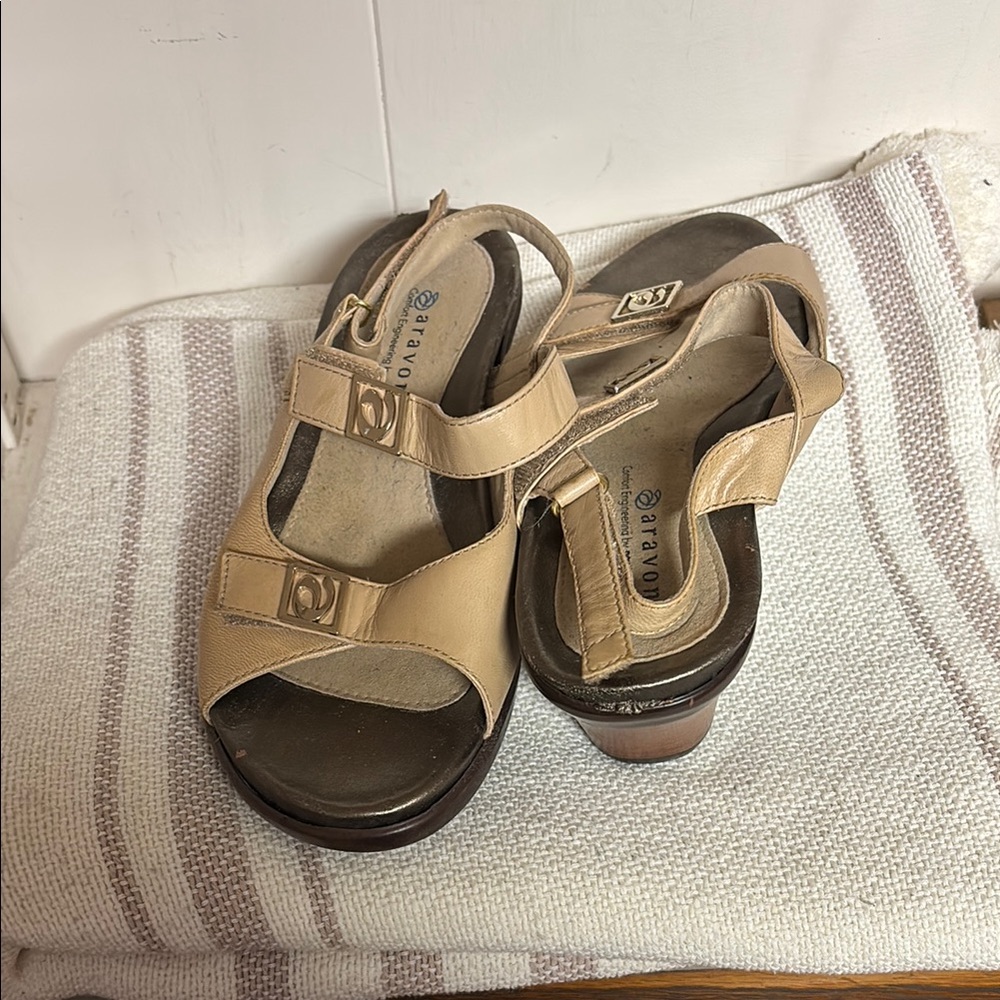 Aravon Tan Sandals with Supportive Sole and Adjustable Fit
